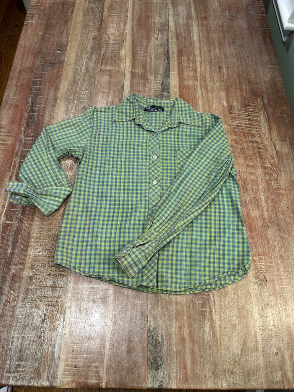 Vintage Green Plaid Tomboy Button-Down Shirt from Les Halles